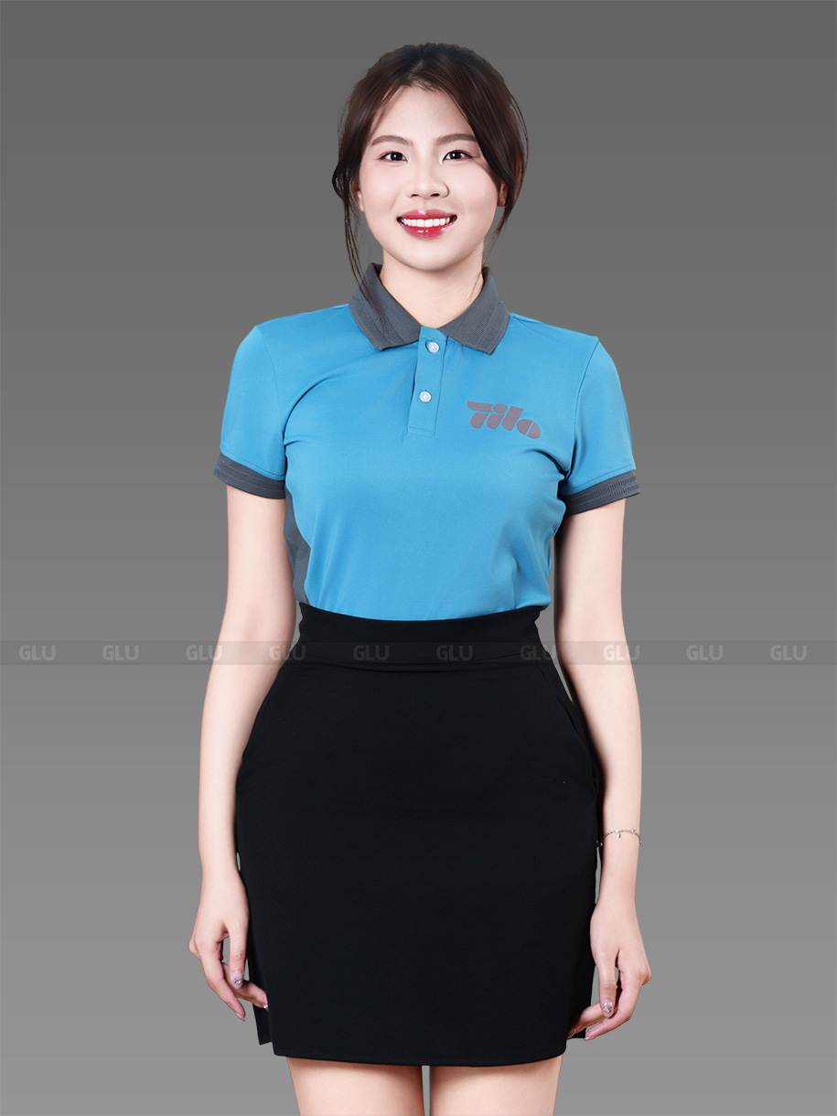 áo đồng phục tilo màu xanh phối xám 5
