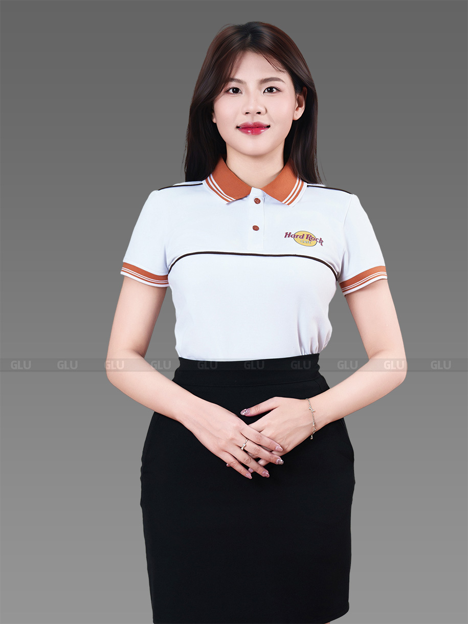 đồng phục công ty màu trắng phối line đen bo dệt 3