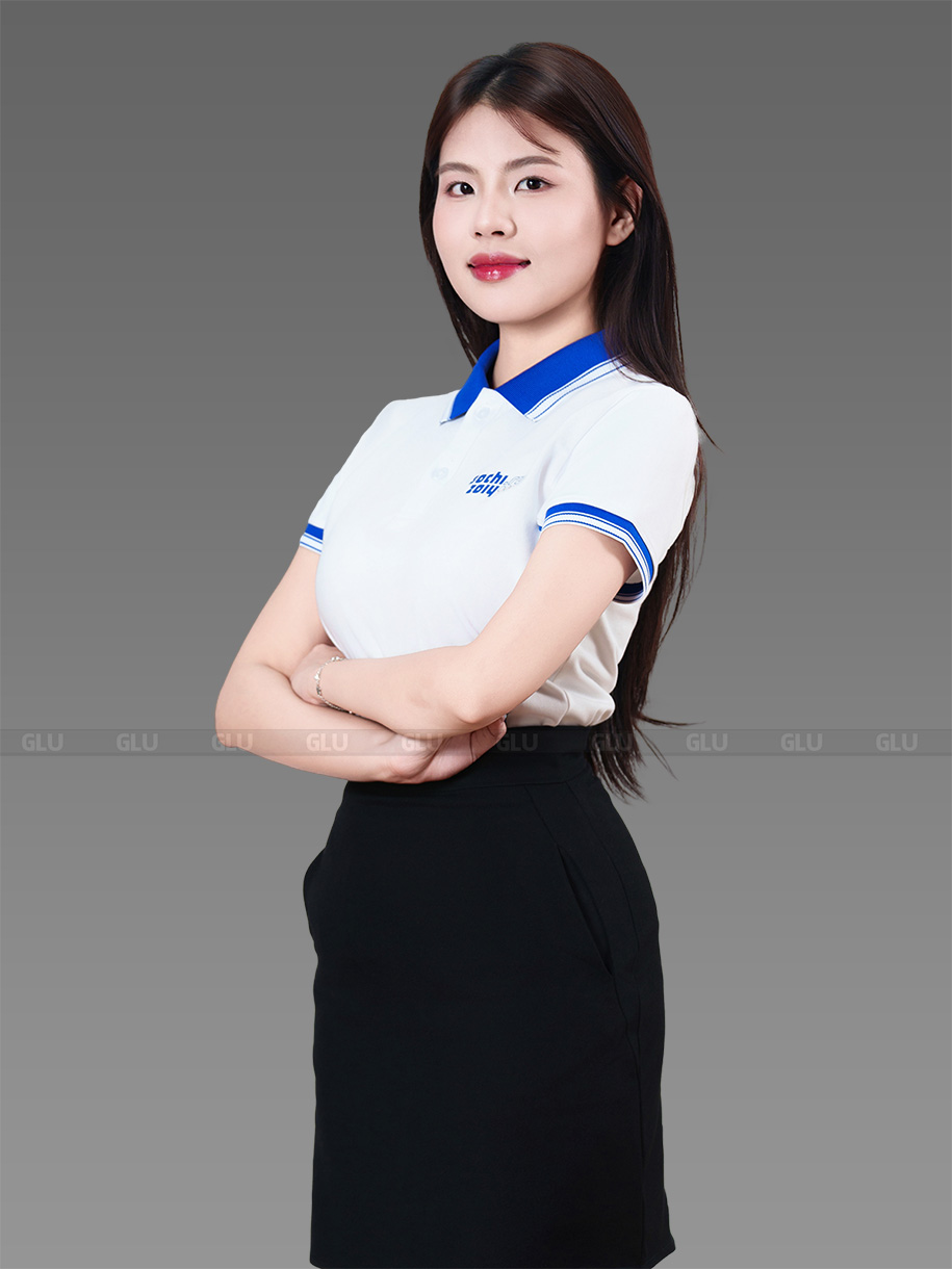 mẫu áo polo đồng phục sochi màu trắng phối xanh bích 5